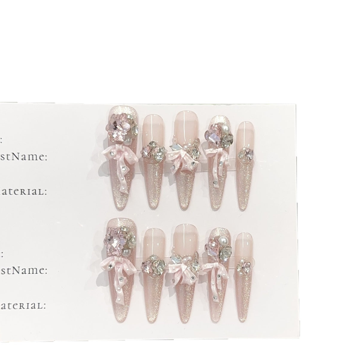 Pink Cat-Eye Bows & Gems Press-On Nails - C421 - product view 5