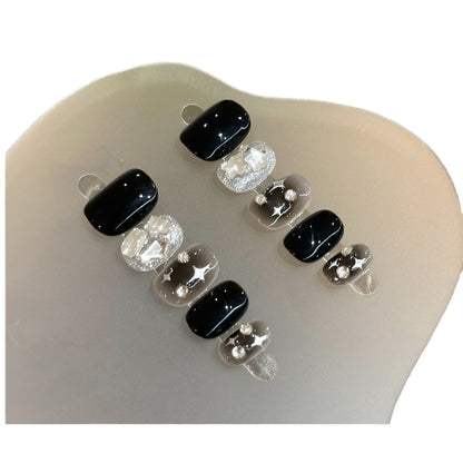 Black Ombre Star Rhinestones Press-On Nails - Short Squoval - product view 5