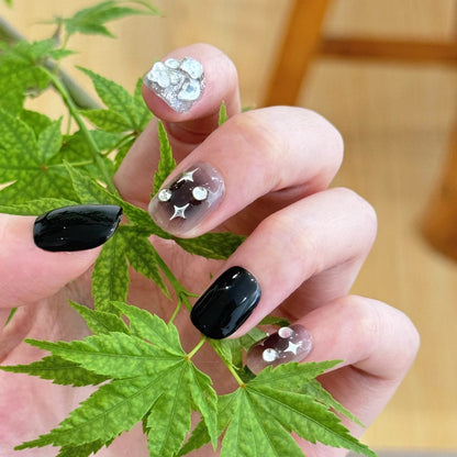 Black Ombre Star Rhinestones Press-On Nails - Short Squoval - product view 2