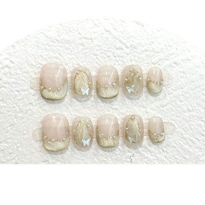 Nude Pink Cat Eye Press-On Nails - Short Squoval - product view 6