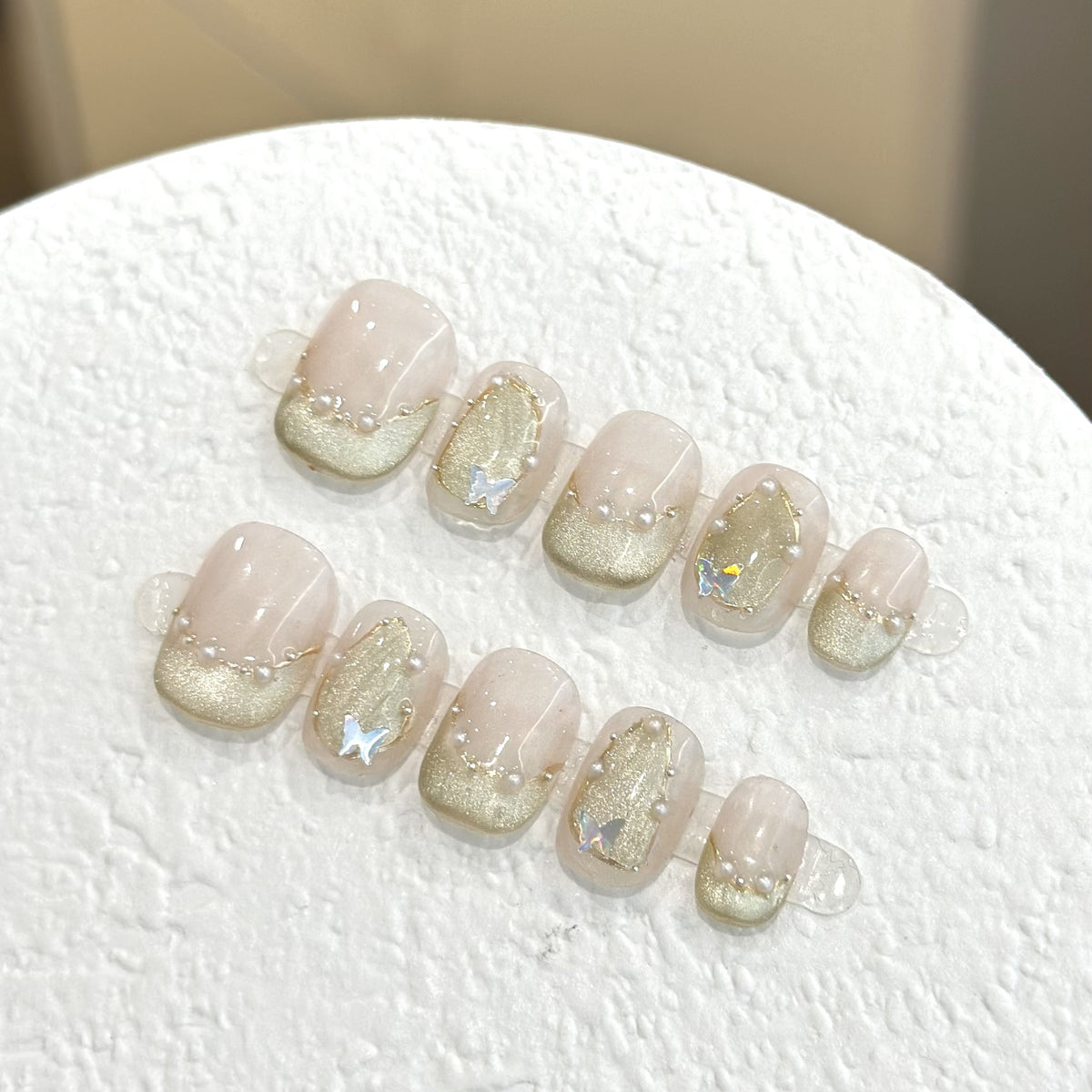 Nude Pink Cat Eye Press-On Nails - Short Squoval - product view 4