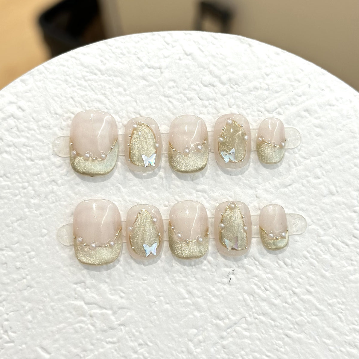 Nude Pink Cat Eye Press-On Nails - Short Squoval - product view 1