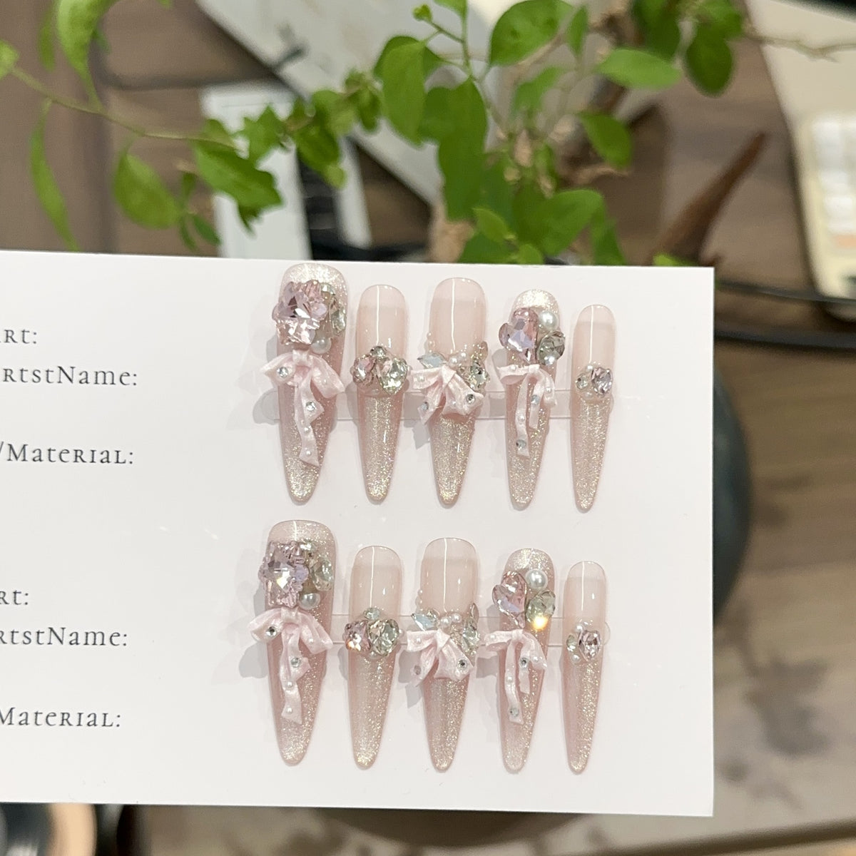 Pink Cat-Eye Bows & Gems Press-On Nails - C421 - product view 4