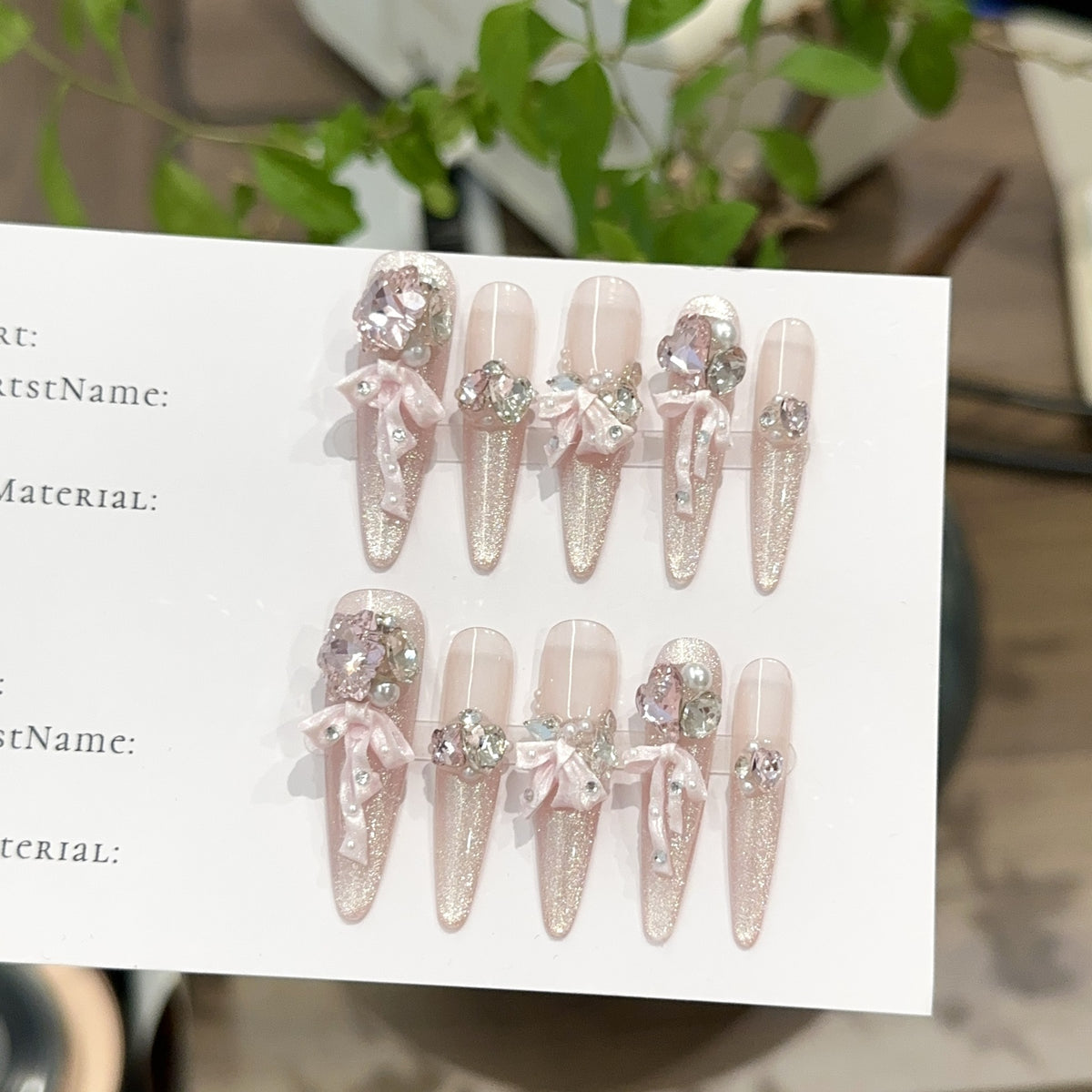 Pink Cat-Eye Bows & Gems Press-On Nails - C421 - product view 2