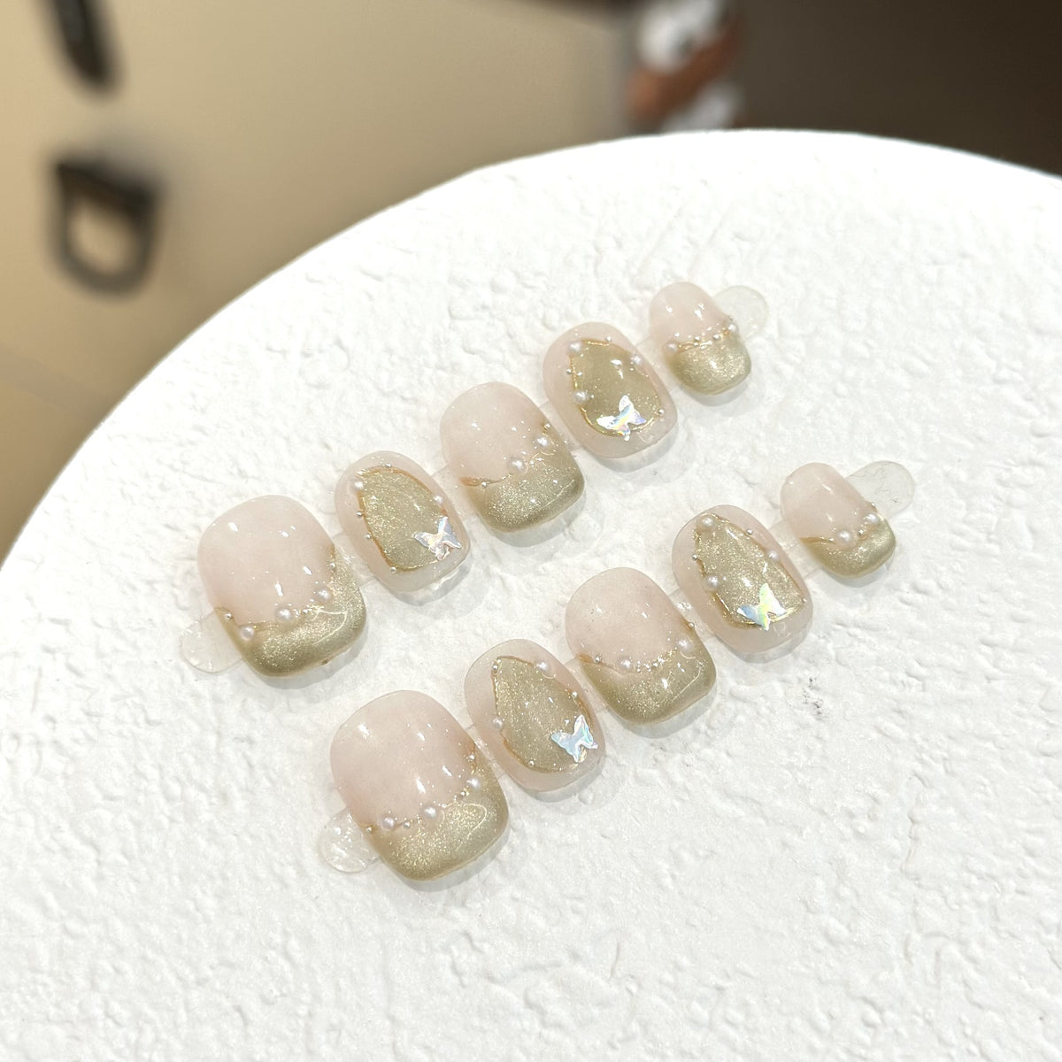 Nude Pink Cat Eye Press-On Nails - Short Squoval - product view 3