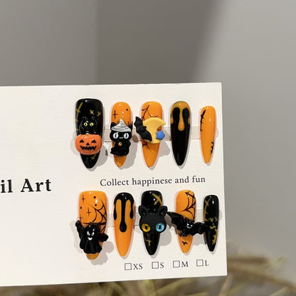 Orange Halloween Pumpkins & Bats Press-On Nails - C292 - product view 3