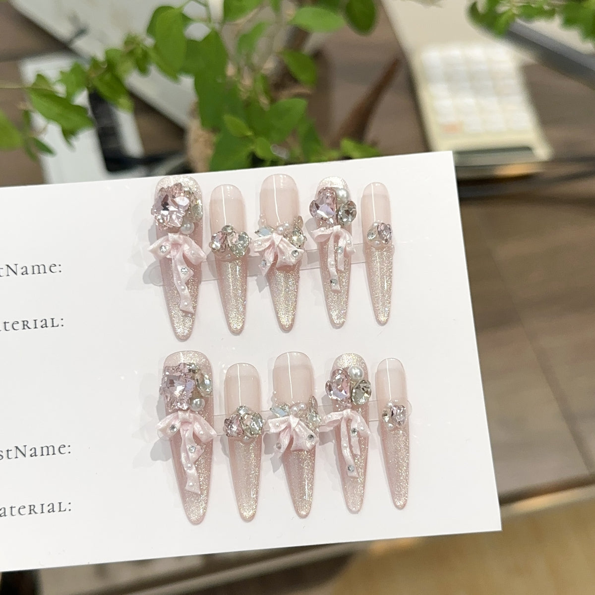 Pink Cat-Eye Bows & Gems Press-On Nails - C421 - product view 3