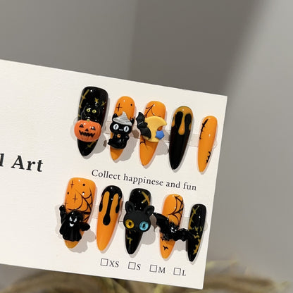 Orange Halloween Pumpkins & Bats Press-On Nails - C292 - product view 1